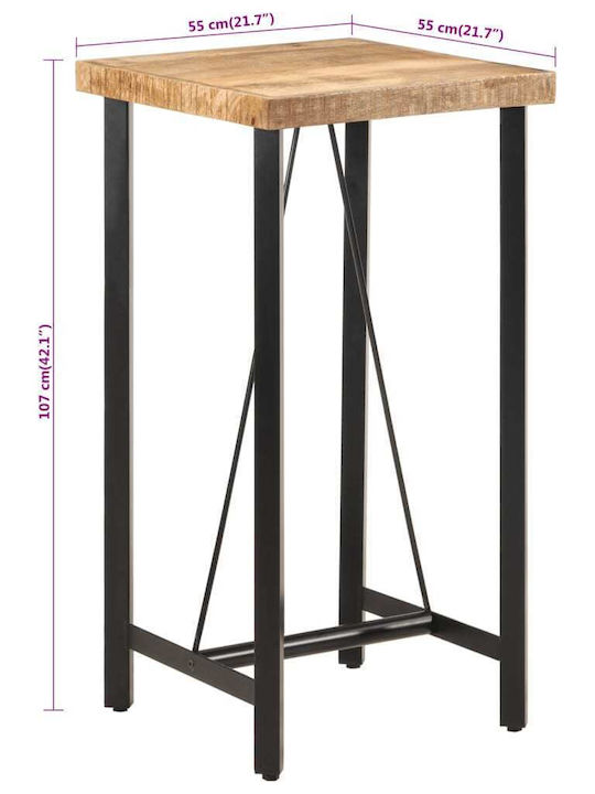 Square Table Bar from Solid Wood & Metal Mango Wood Mango Massif 55x55x107cm