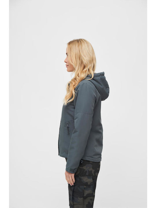 Women's Short Puffer Jacket Windproof for Winter Anthracite