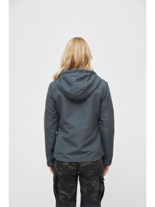 Women's Short Puffer Jacket Windproof for Winter Anthracite