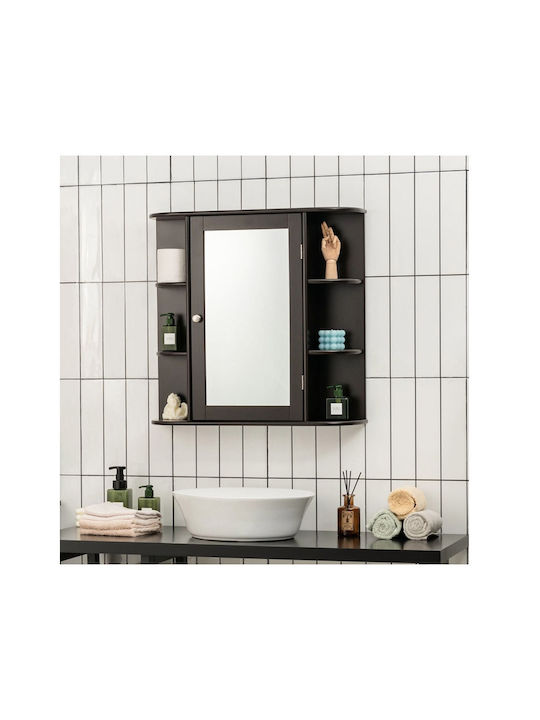 Costway Badezimmerspiegel aus MDF mit Regal & Schrank 66x63cm Braun