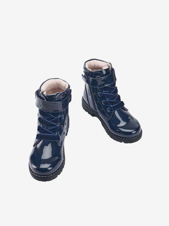 Mayoral Kids Patent Leather Boots with Zipper Navy Blue