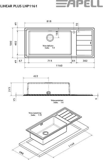 Apell Linear Plus Chiuvetă De Bucătărie Drop-In Inox L116xL50cm Argintie