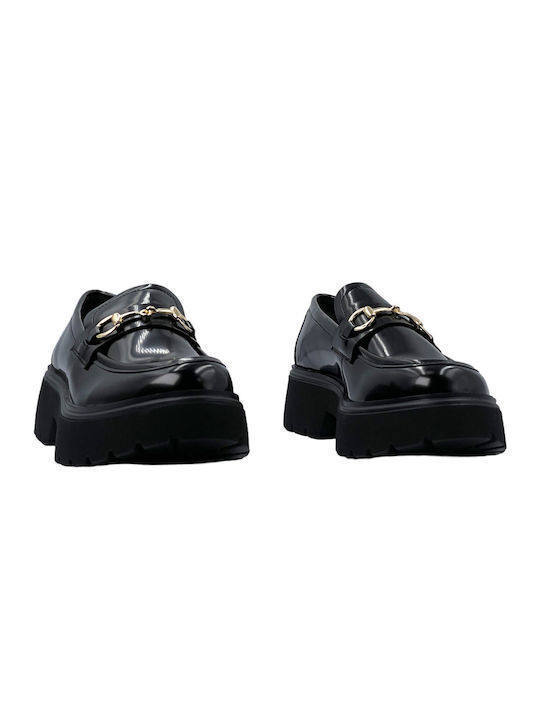 Exe Patent Leather Women's Moccasins in Black Color