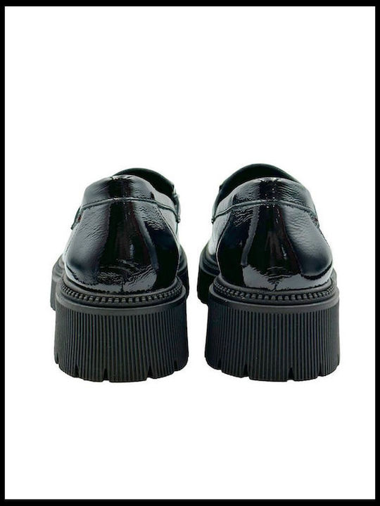 Exe Patent Leather Women's Moccasins in Black Color