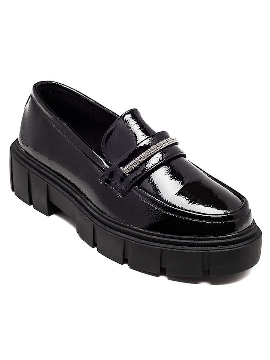 Franchesca Moretti Patent Leather Women's Moccasins in Black Color