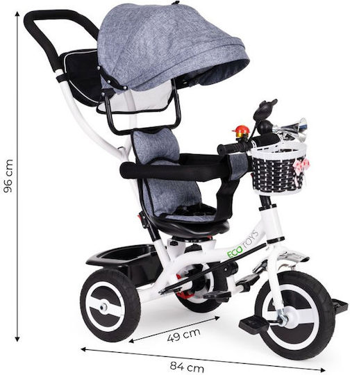 Ecotoys Τρίκυκλο Ποδήλατο με Χειρολαβή Γονέα για 1-5 Ετών Γκρι