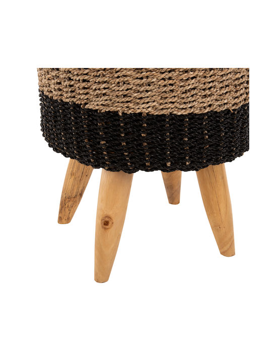 Stool For Living Room Wicker Beam Natural & Black 43x43x45cm
