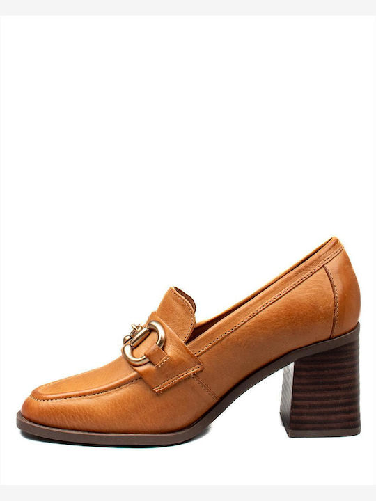 Leder Pumps mit mittelhohem Absatz Braun