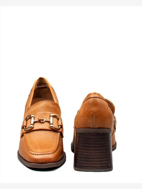 Leder Pumps mit mittelhohem Absatz Braun