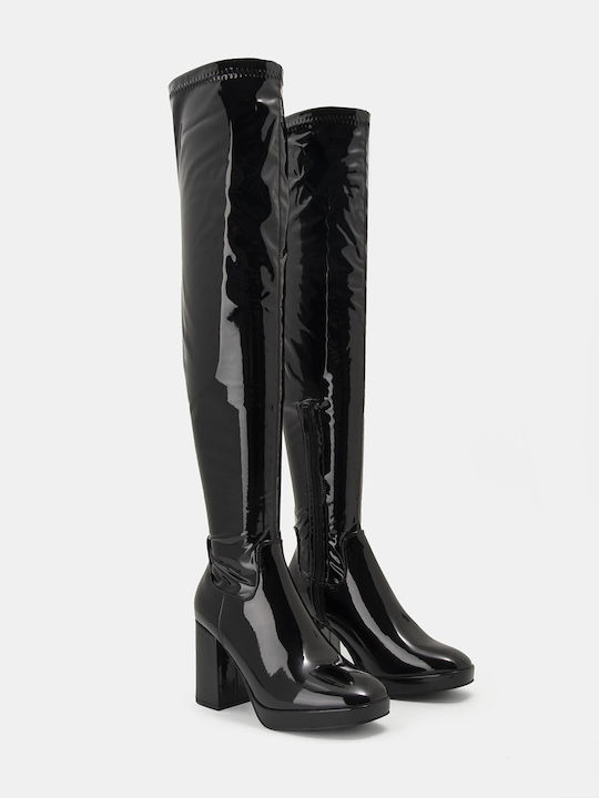 Bozikis Patent Leather Over the Knee High Heel Women's Boots with Zipper Black