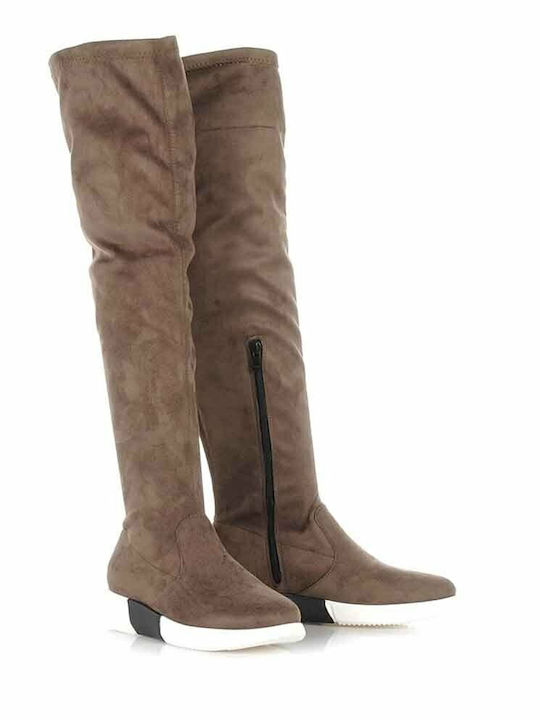 Suede Women's Boots with Zipper Brown