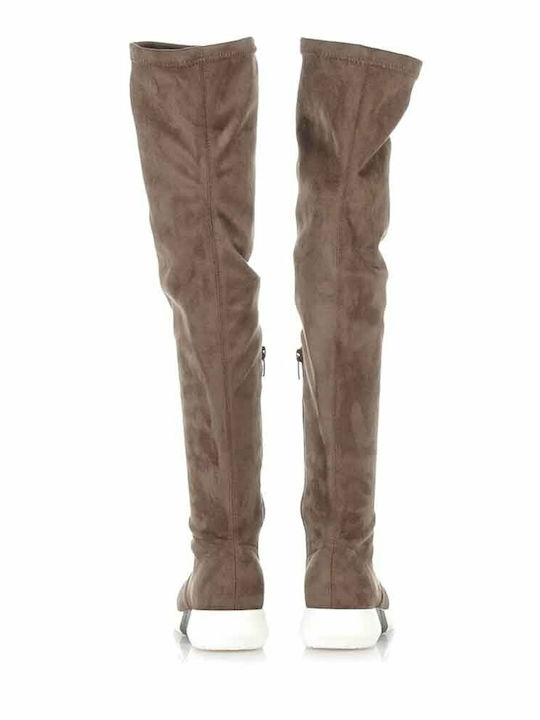 Suede Women's Boots with Zipper Brown