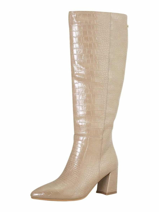 Gianna Kazakou Leather Medium Heel Women's Boots Beige