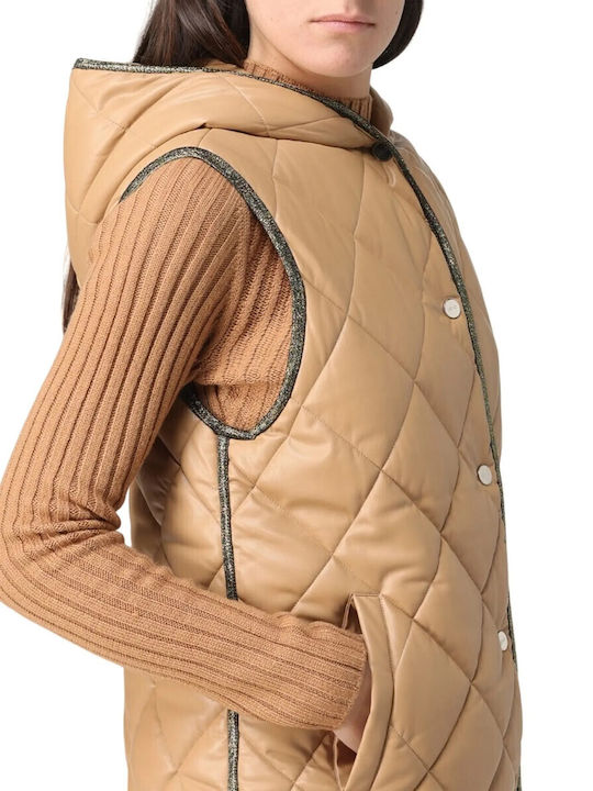 Women's Short Puffer Jacket for Winter Beige