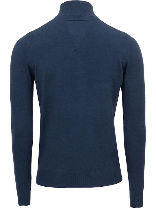 Leonardo Uomo Herren Langarm-Pullover Ausschnitt mit Reißverschluss Marineblau