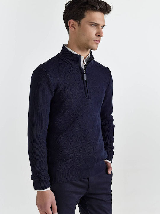 Monte Napoleone Men's Long Sleeve Sweater with Zipper Navy Blue