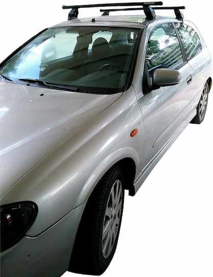 Menabo Metallic Car Roof Bars for Nissan Almera 3D Set with Roof Rack Legs and Lock Silver