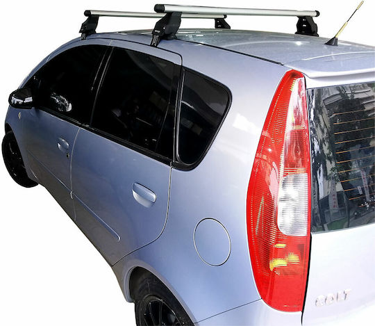 Menabo Aluminum Car Roof Bars for Mitsubishi Colt 5D Set with Roof Rack Legs Silver