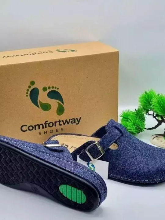 Comfort Way Shoes Χειμερινές Ανδρικές Παντόφλες Μπλε