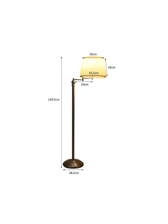 Costway Floor Lamp H152xW35.5cm. with Socket for Bulb E27 Beige