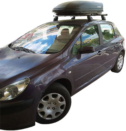 Menabo Aluminum Car Roof Bars for Peugeot 307 3D with Menabo Marathon 400lt Roof Rack Legs Set Silver
