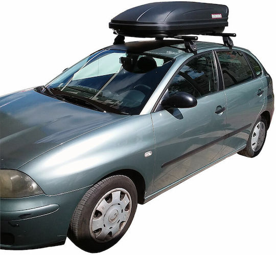 Menabo Metallic Car Roof Bars for Seat Ibiza 5D with Menabo Marathon 400lt Roof Rack Legs Set Black