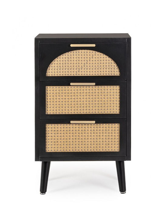 Josine Wooden Chest of Drawers with 3 Drawers Black / Natural 45x30x73cm