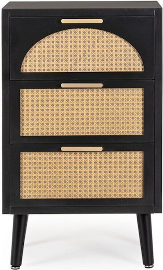 Josine Wooden Chest of Drawers with 3 Drawers Black / Natural 45x30x73cm