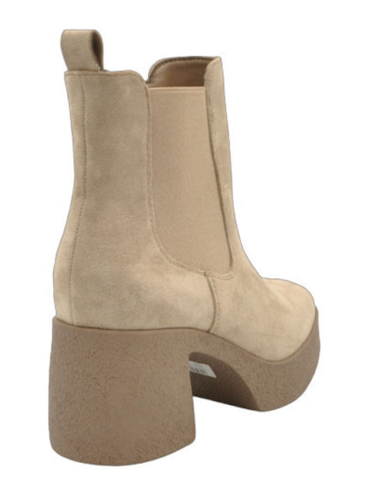 Camille Suede Women's Ankle Boots with Medium Heel Beige