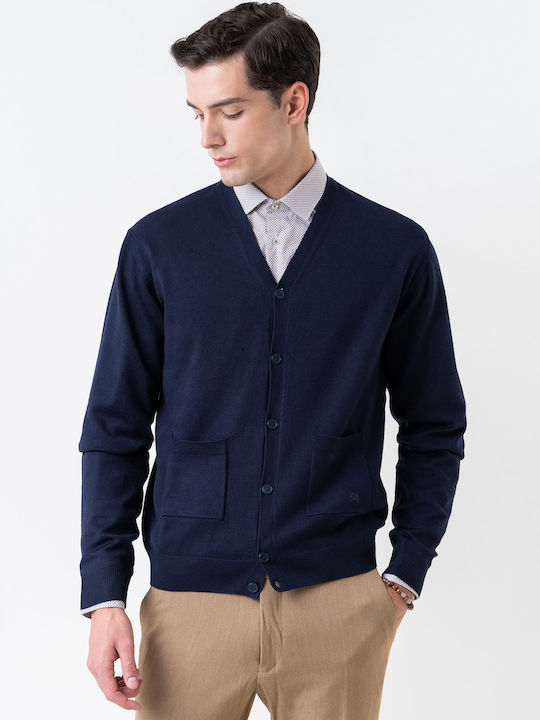 Hamaki-Ho Men's Knitted Cardigan with Buttons Blue