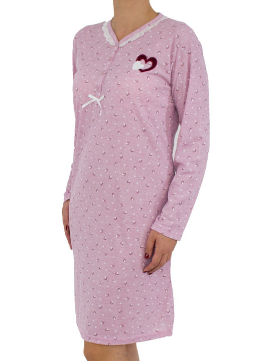 Bonito Winter Damen Nachthemd Rosa