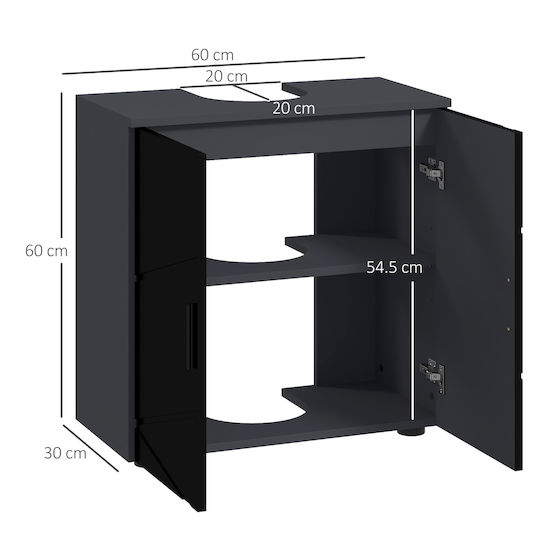 Kleankin Πάγκος με Νιπτήρα Μ60xΒ30xΥ60cm Μαύρο