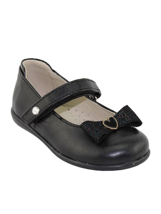 Scarpy Kids Leather Ballerinas with Hoop & Loop Closure Black