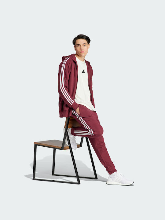 Adidas Essentials French Terry 3-stripes Ανδρική Φούτερ Ζακέτα με Κουκούλα Κόκκινη