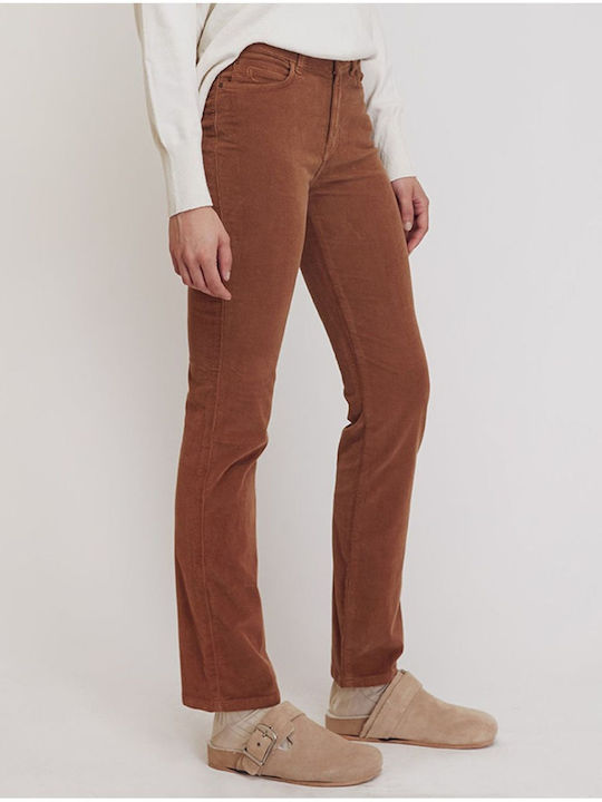 Sarah Lawrence Women's High-waisted Cotton Trousers in Skinny Fit Camel