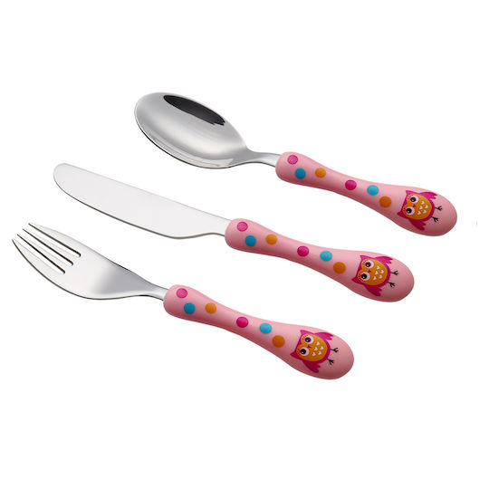 Cryspo Trio Baby Cutlery Set made of Metal Pink 3pcs
