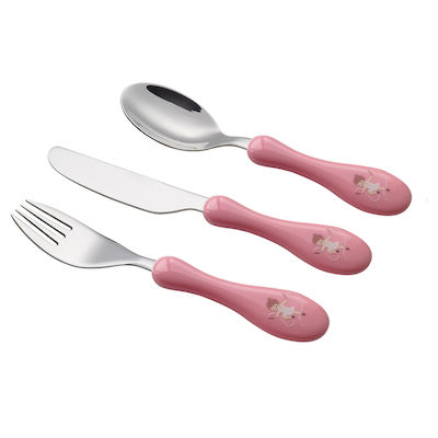 Cryspo Trio Baby Cutlery Set made of Metal Pink 3pcs