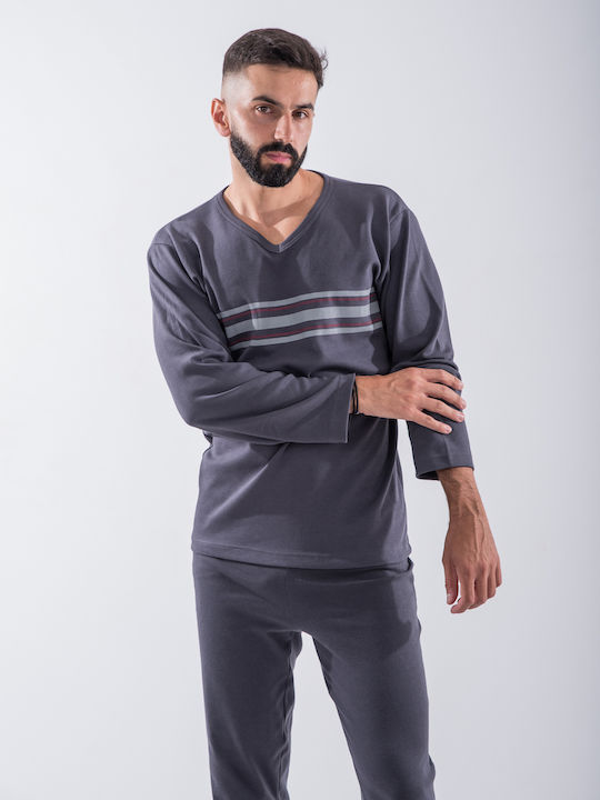 Cherry Underwear Χειμερινή Ανδρική Πιτζάμα Βαμβακερή Γκρι.