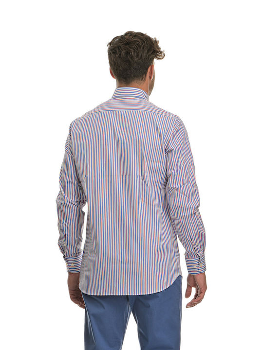 Paul & Shark Men's Shirt Long Sleeve Striped Striped White Blue Blue Orange