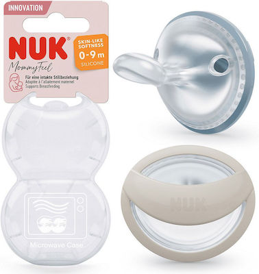 Nuk Schnuller Silikon Mommy Feel Blue & Beige mit Etui für 0-9 Monate 2Stück