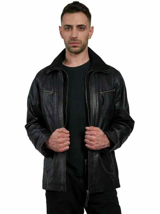 Leatherland Herren Winter Jacke Leder ΜΑΥΡΟ