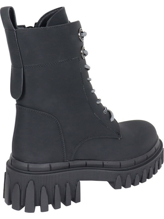 Leder Stiefeletten Damen Schwarz