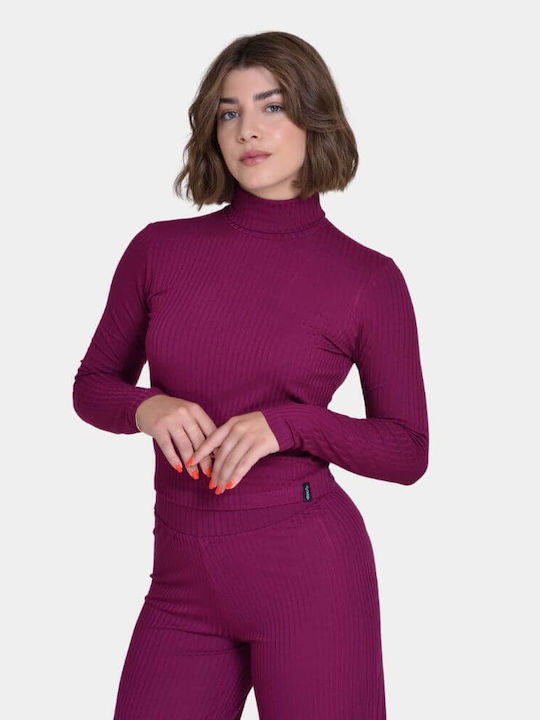 Target pentru Femei Crop Top Guler cu guler înalt cu Mâneci Lungi Violet