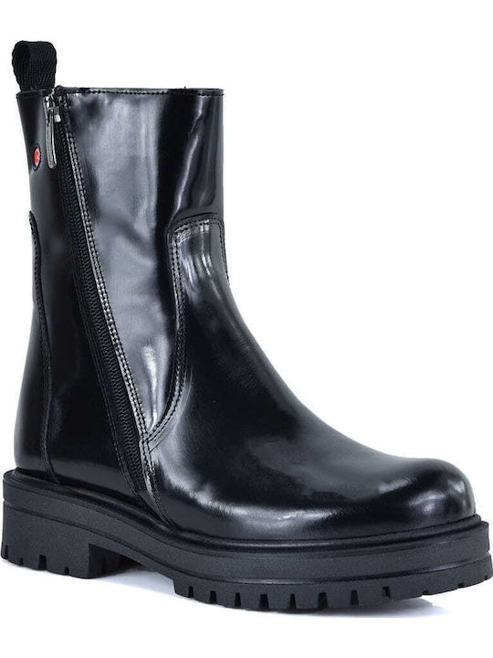 Leder Stiefeletten Damen Schwarz
