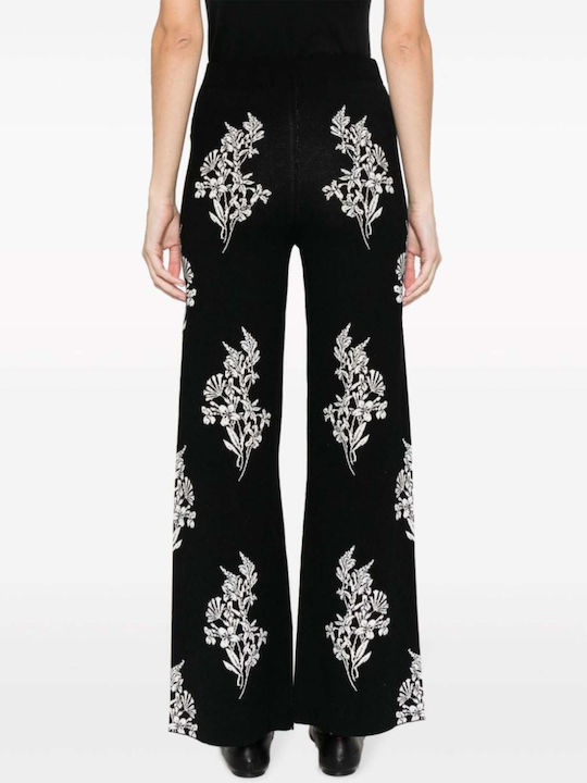 Twinset Femei Tesatura Pantaloni Evazați Floral Negru