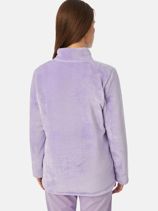 Minerva Χειμερινή Γυναικεία Fleece Ζακέτα Πιτζάμας Μωβ