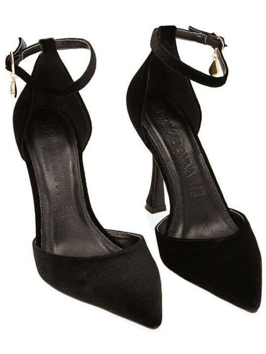 Primadonna Pointed Toe Black Heels with Strap