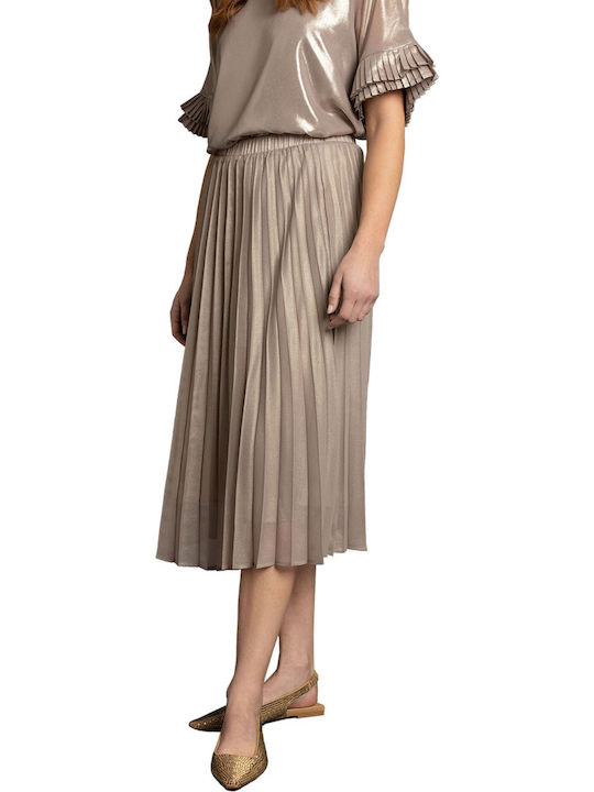 MORE & MORE Pleated High Waist Midi Skirt in Beige color