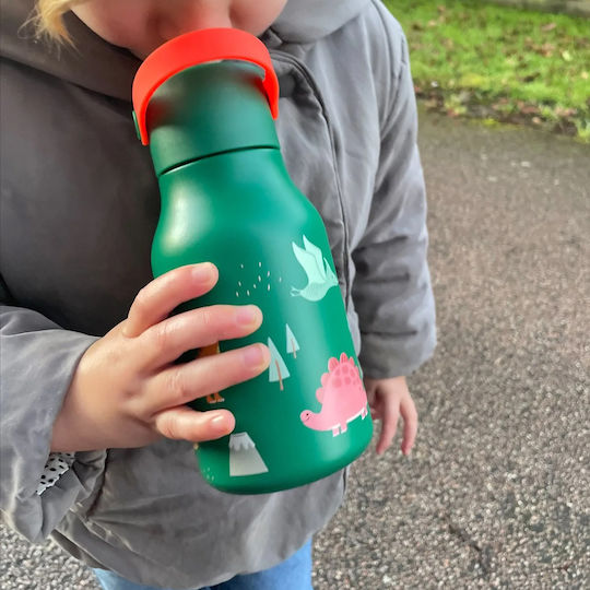 Lund Dino Little Rostfreier Stahl Kinder Trinkflasche Dinosaurier mit Stroh Grüne 400ml