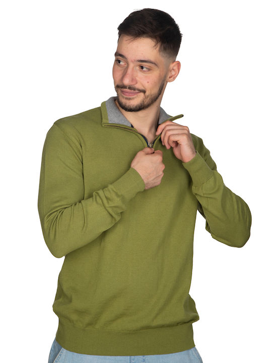 Vera Men's Long Sleeve Blouse with Zipper Green